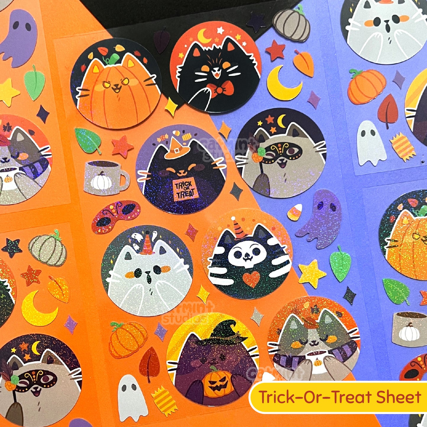 Halloween Kitties Glitter Sticker Sheets