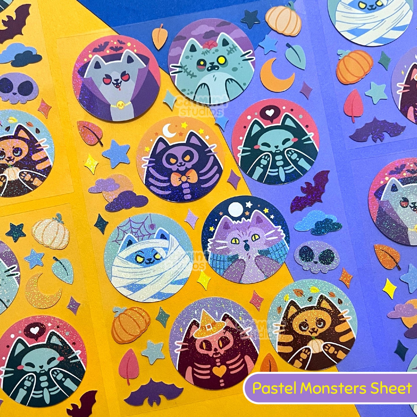 Halloween Kitties Glitter Sticker Sheets