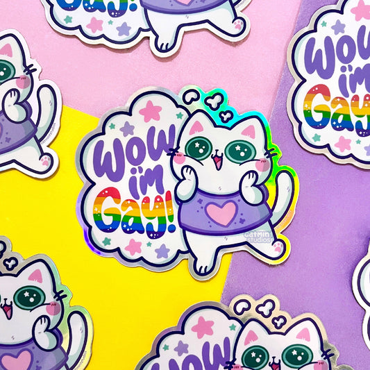 Wow I'm Gay Holographic Vinyl Sticker