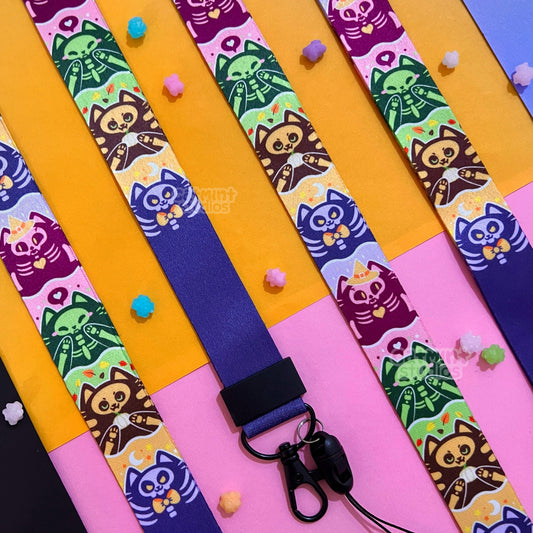 Candy Skull Cats Lanyard