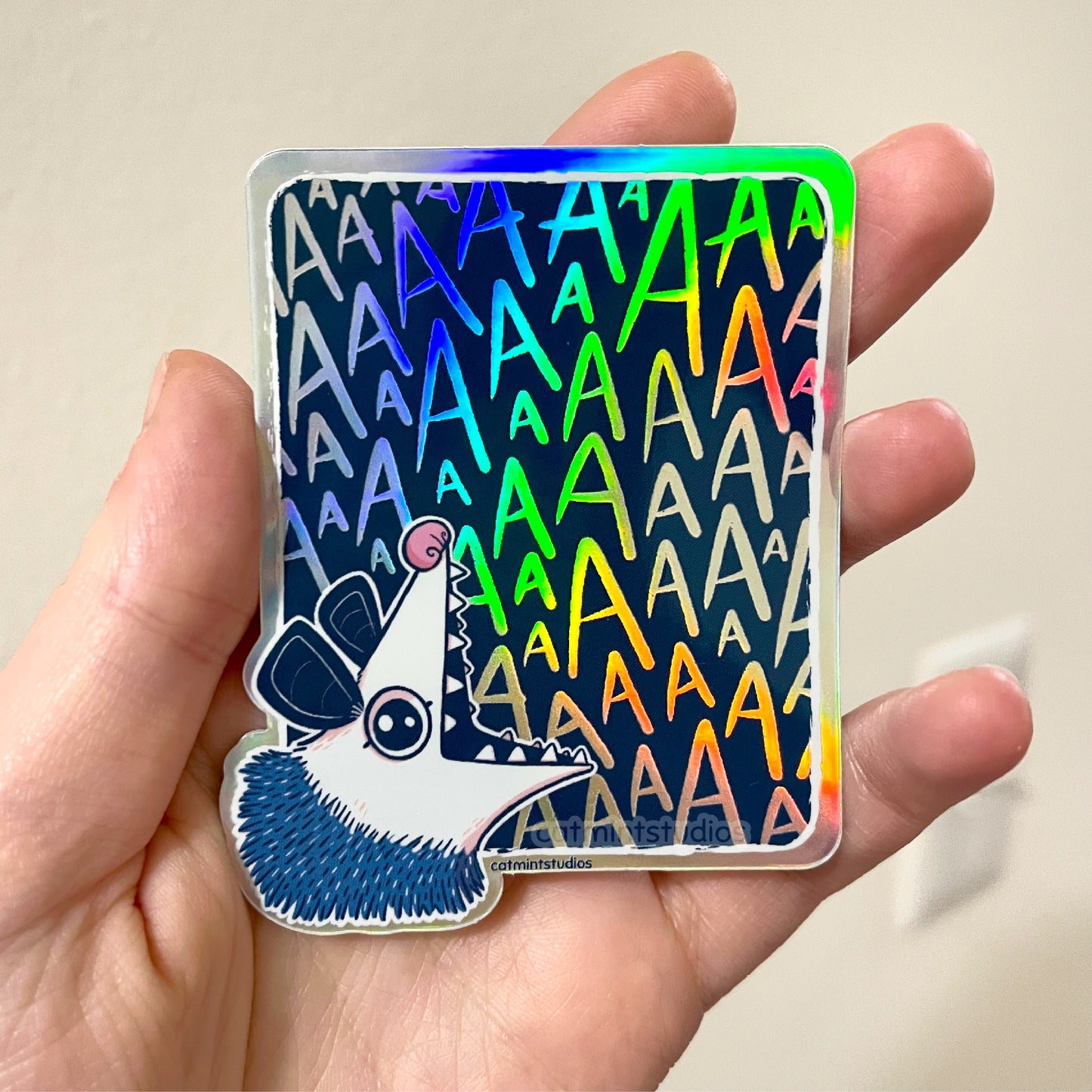 Screaming Opossum Holographic Vinyl Sticker