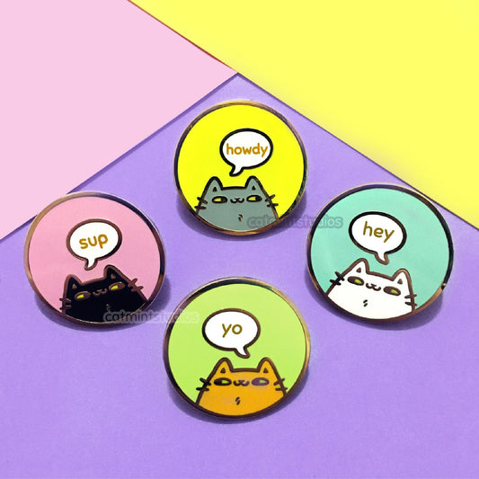 Hey Cat Enamel Pins