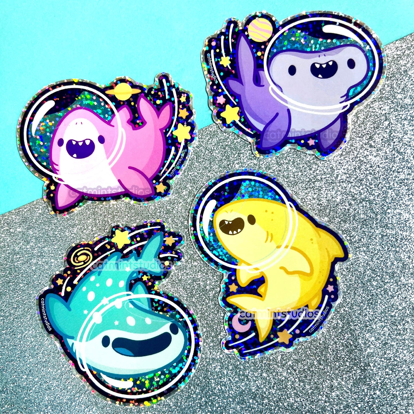 Space Sharks Holographic Vinyl Stickers