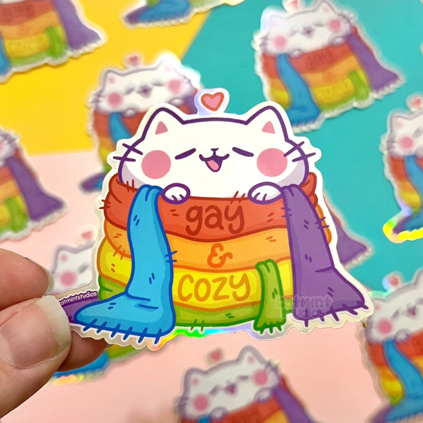 Gay & Cozy Holographic Vinyl Sticker