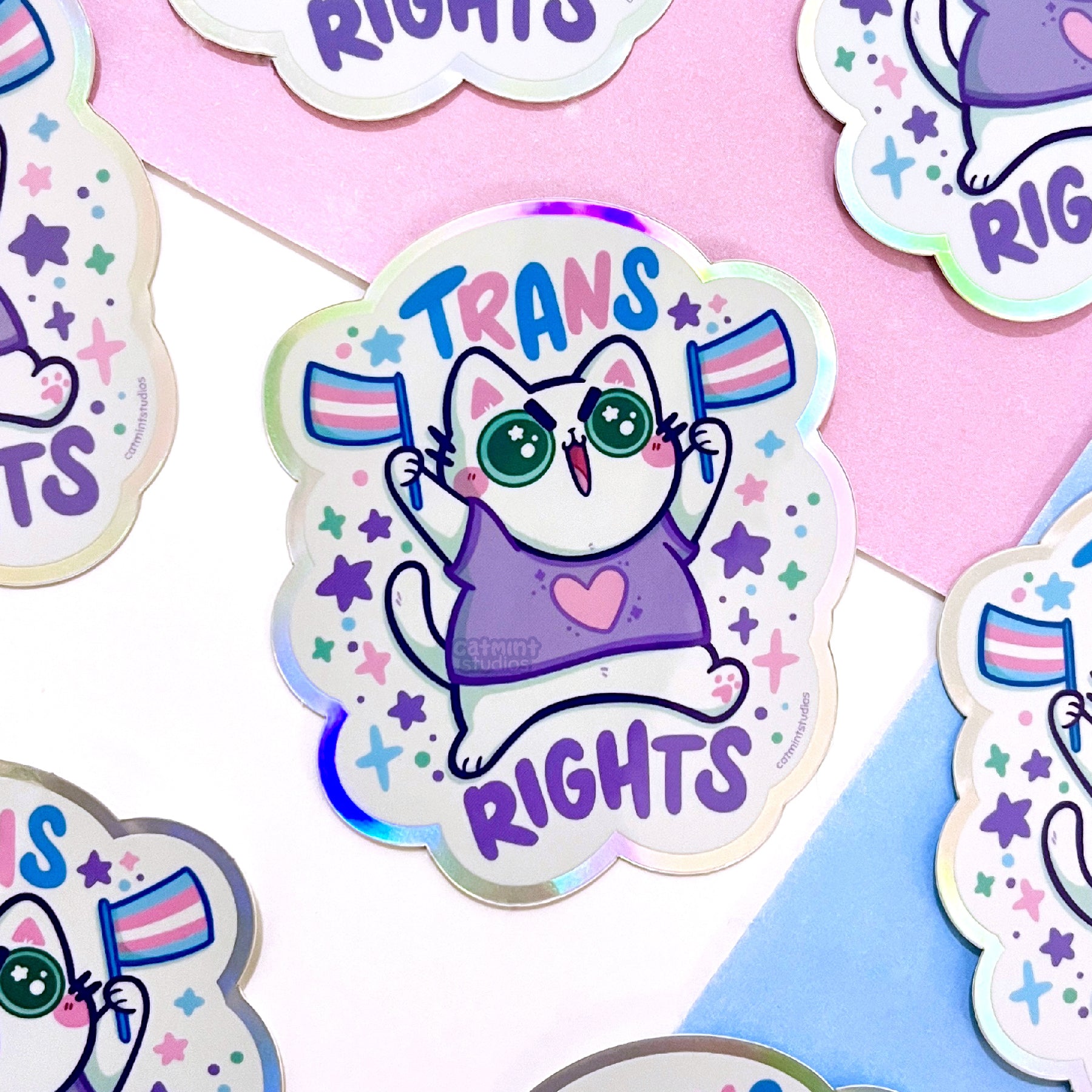 Trans Rights Holographic Vinyl Sticker – Catmint Studios