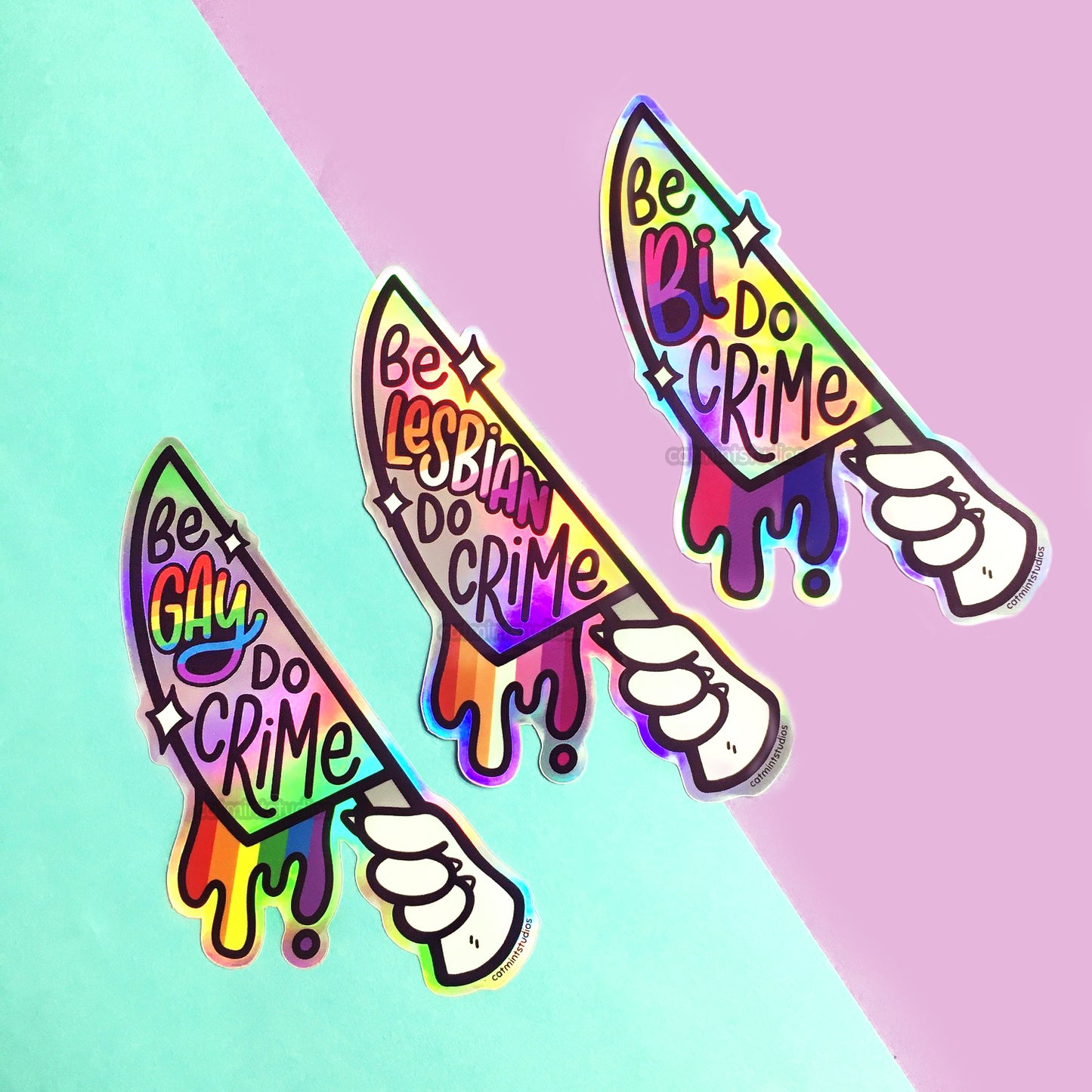 Be Gay Do Crime Holographic Vinyl Stickers